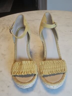 Marc Fisher Yellow Espadrille Wedge Sandals with Ankle Strap